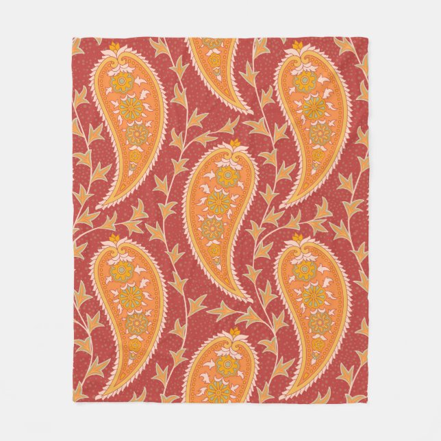 Paisley-Muster. Türkische Gurke. Maroon-orange Fleecedecke (Vorderseite)