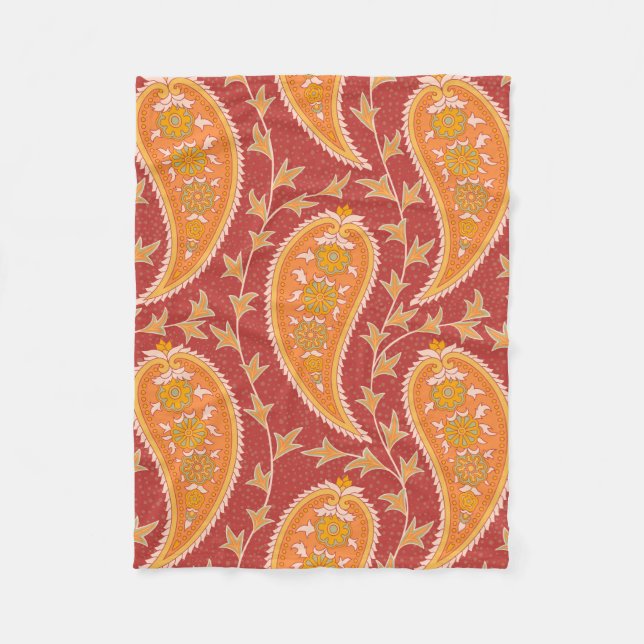 Paisley-Muster. Türkische Gurke. Maroon-orange Fleecedecke (Vorderseite)
