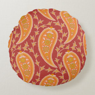 Paisley-Muster. Türkische Gurke. Maroon-orange Rundes Kissen