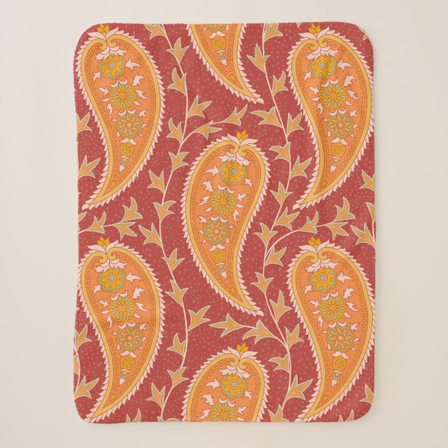 Paisley-Muster. Türkische Gurke. Maroon-orange Sherpadecke (Vorderseite)
