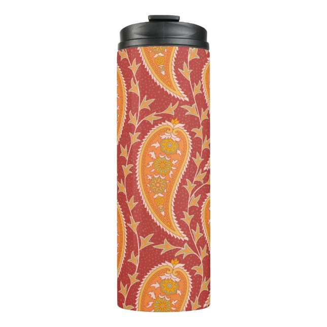 Paisley-Muster. Türkische Gurke. Maroon-orange Thermosbecher (Vorderseite)