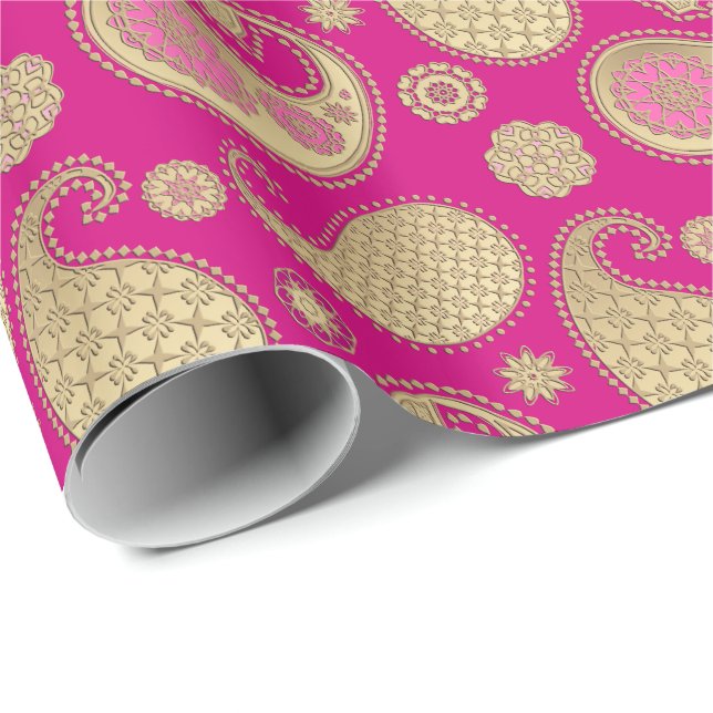 Paisley-Muster, weiches Gold auf tiefem Geschenkpapier (Rolleneckpunkt)