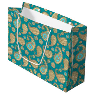 Paisley-Muster, weiches Gold auf Türkis Große Geschenktüte