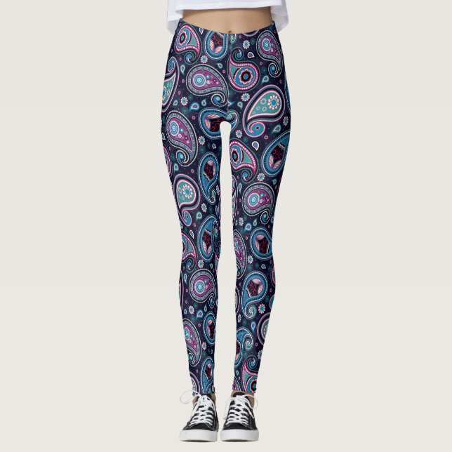 Paisley Musterblau lila Yoga Hose Leggings (Vorderseite)