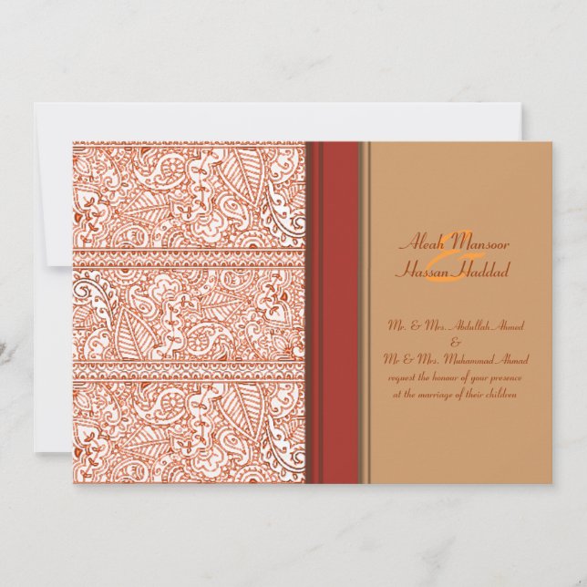 Paisley Passion - Orange (Henna) (Hochzeit) Einladung (Vorderseite)