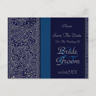 Paisley Passion - Silber Effekt (Henna) (Hochzeit) Ankündigungspostkarte