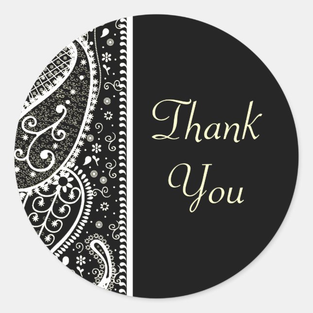 Paisley Patern Black & White Danke Stickers (Vorderseite)
