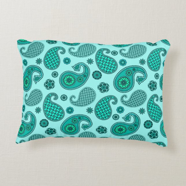 Paisley Pattern, Aqua und Türkis Dekokissen (Rückseite)