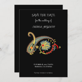 Paisley Pattern Art – Boho Ethnic Botanical Print Save The Date