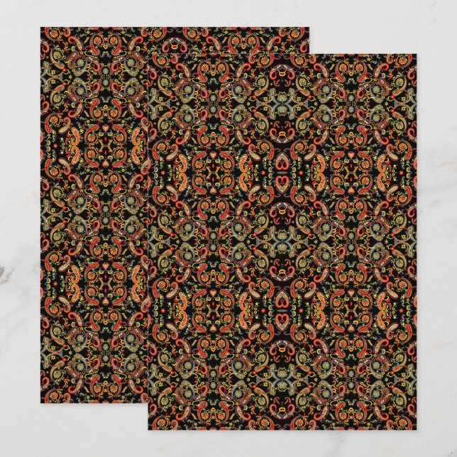 Paisley Pattern Art – Ornamental Floral Outline Save The Date (Vorne/Hinten)