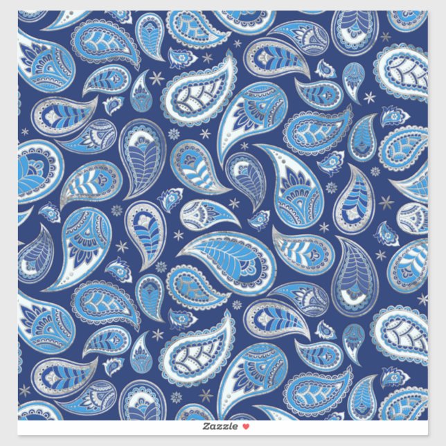Paisley Pattern - Blau und Silber Aufkleber (Blatt)