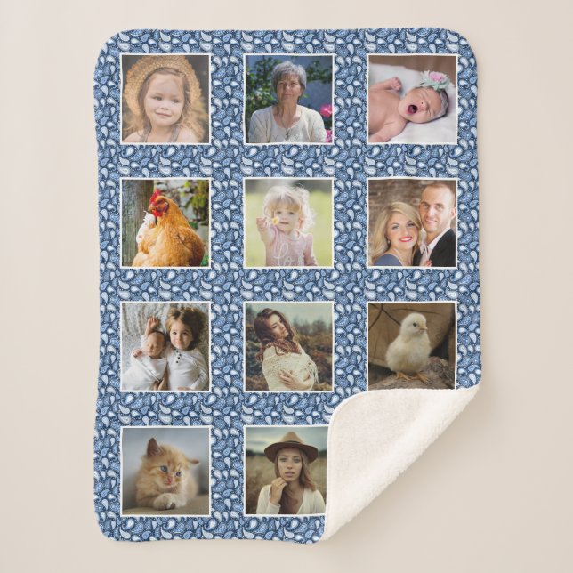 Paisley Pattern Blue Custom Family Foto Collage Sherpadecke (Vorderseite)