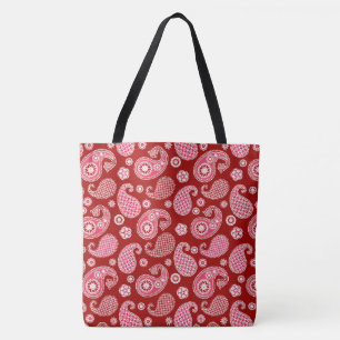 Paisley Pattern, Dunkelrot, Weiß und Korallenrosa Tasche