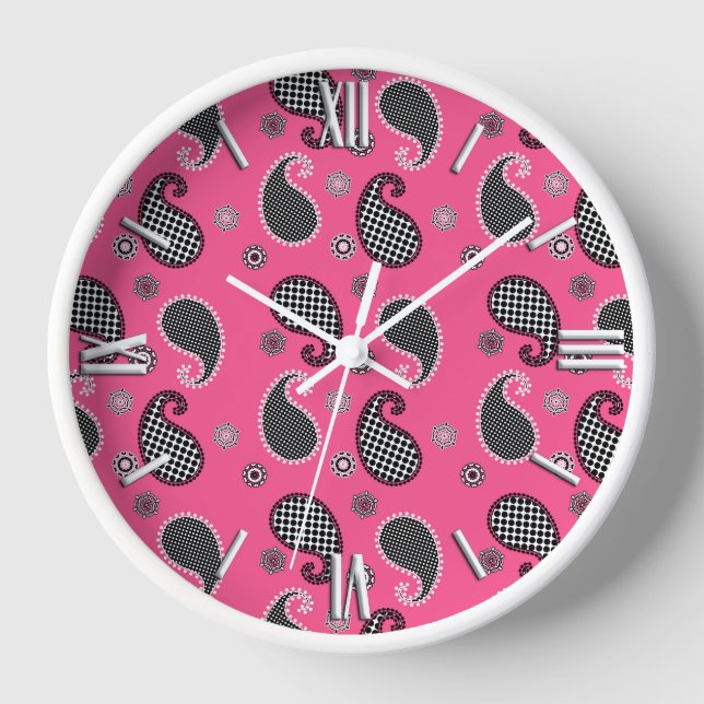 Paisley pattern, fuchsia pink, black and white uhr (Vorderseite)