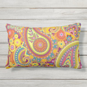 Paisley Pattern Gelbes Lila Rotes Orange Außenbere Kissen Für Draußen