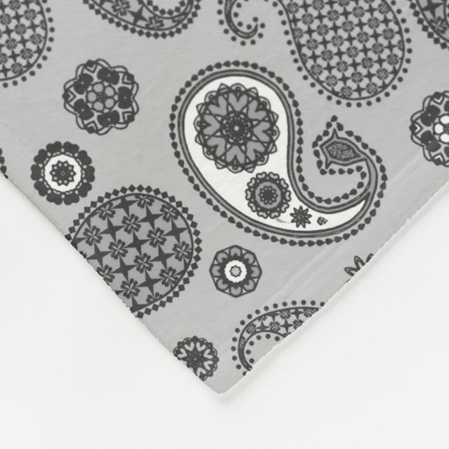 Paisley Pattern, Grau, Schwarz und Weiß Fleece Bl (Ecke)