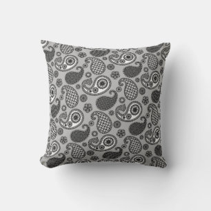 Paisley Pattern, grau, schwarz und weiß Kissen