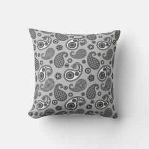 Paisley Pattern, grau, schwarz und weiß Kissen
