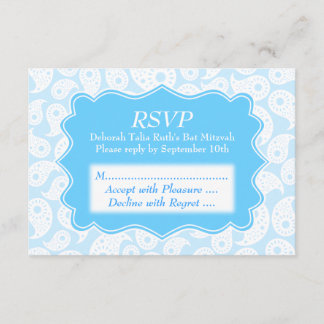 Paisley Pattern in Blau, Bat Mitzvah RSVP Karte
