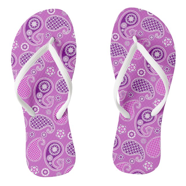 Paisley Pattern, Lilac und Amethyst Lila Flip Flops (Fußbett)