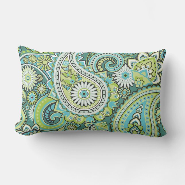 Paisley Pattern Lime Green Turquoise Außenbereich Kissen Für Draußen (Vorderseite)