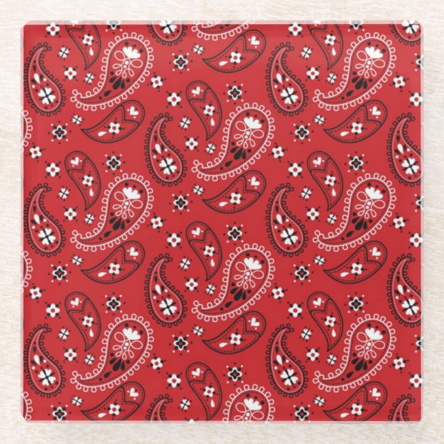 Paisley Pattern mit rotem Hintergrund-23214 Glasuntersetzer (Vorderseite)
