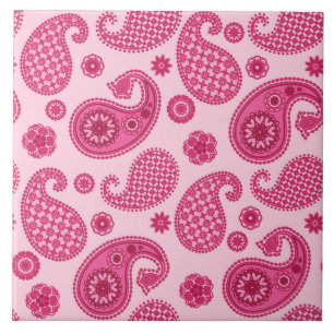 Paisley Pattern, Pastel Coral Pink und Fuchsia Fliese
