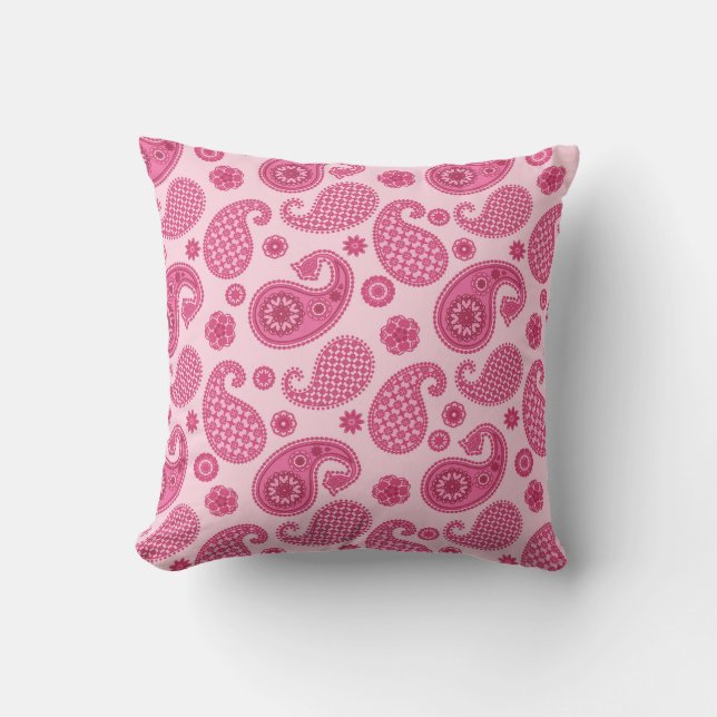 Paisley Pattern, Pastel Coral Pink und Fuchsia Kissen (Vorderseite)