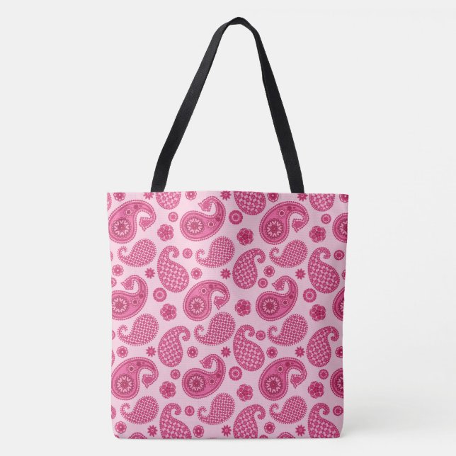 Paisley Pattern, Pastel Coral Pink und Fuchsia Tasche (Vorderseite)