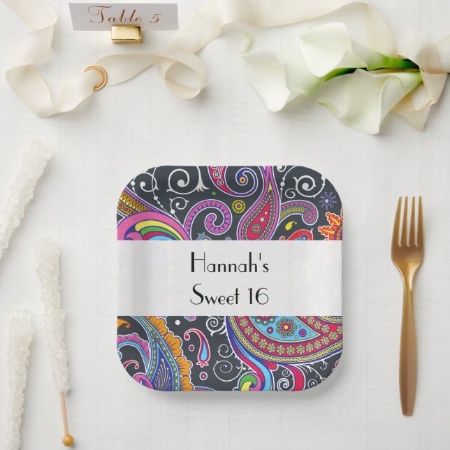 Paisley Pattern, Perserpaisley, Boteh, Sweet 16 Pappteller (Hochzeit)