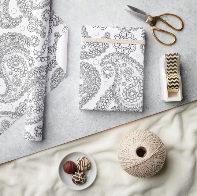 Paisley Pattern, Persisch Paisley, Schwarz und Wei Geschenkpapier (Kunsthandwerk)