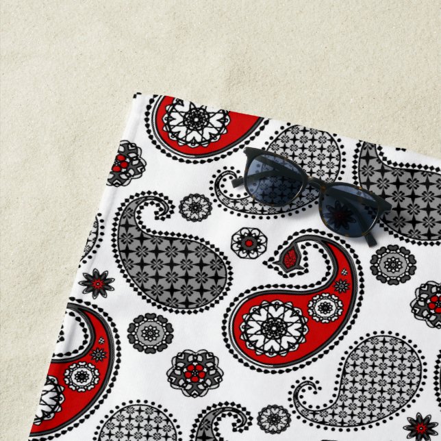 Paisley Pattern, schwarz, weiß und rot Strandtuch (Beispiel)