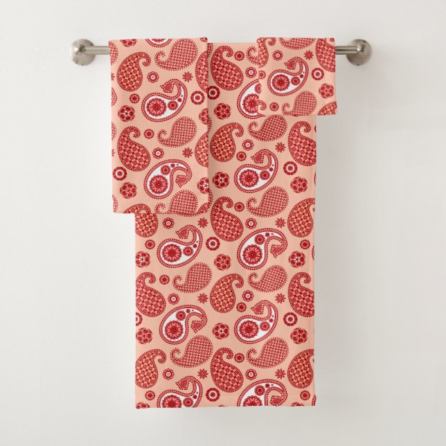 Paisley Pattern, Shades of Coral Orange Badhandtuch Set (Insitu)