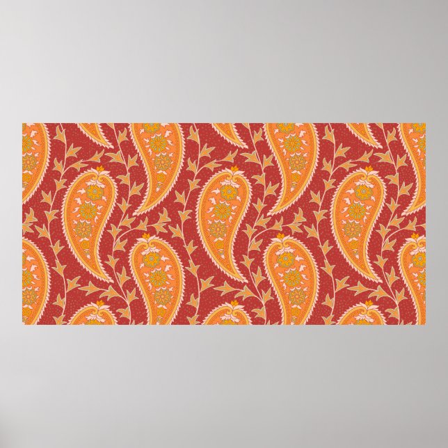 Paisley pattern. Turkish cucumber. Maroon-orange c Poster (Vorne)