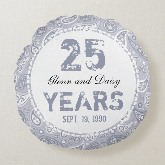 Paisley Pattern zum 25. Mal zum Hochzeitstag Rundes Kissen (Vorderseite)