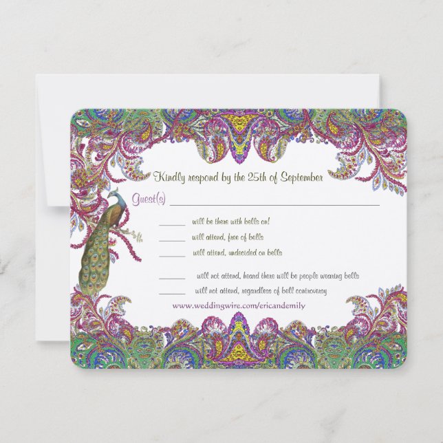 Paisley Peacock Colors UAWG RSVP Karte (Vorderseite)