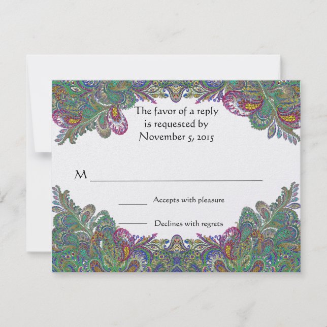 Paisley Peacock Colors UAWG RSVP Karte (Vorderseite)