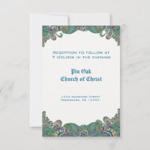 Paisley Peacock couleurs Mariage Cartes de récepti