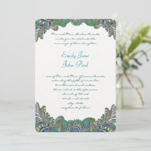 Paisley Peacock Couleurs Mariage Invitations