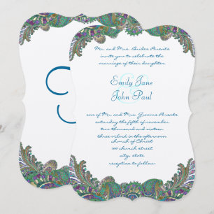 Paisley Peacock Couleurs Mariage Invitations
