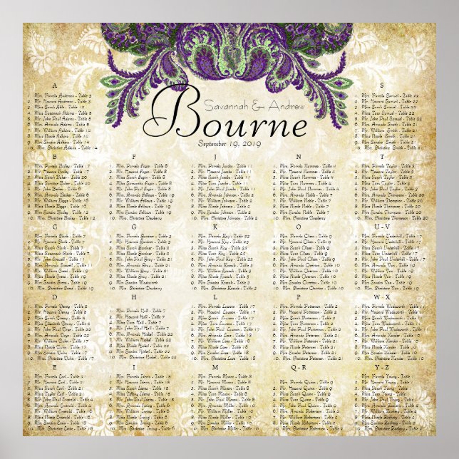 Paisley Peacock Lila Golddecke für Hochzeiten Poster (Vorne)