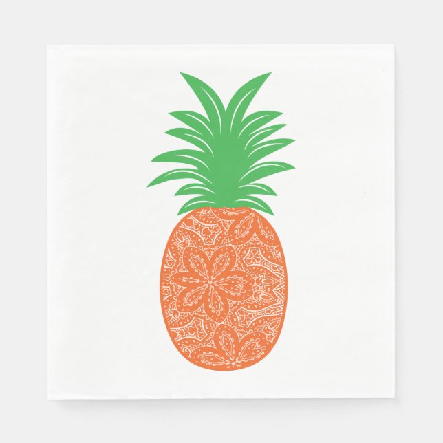 Paisley Pineaple Orange Floral Tropical Wedding Serviette (Vorderseite)