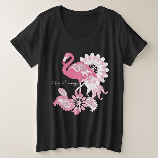Paisley Pink Flamingo Große Größe T-Shirt (Design vorne)