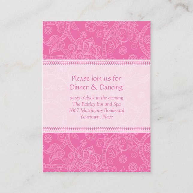 Paisley Pink Impression Wedding Reception Card Begleitkarte (Vorderseite)