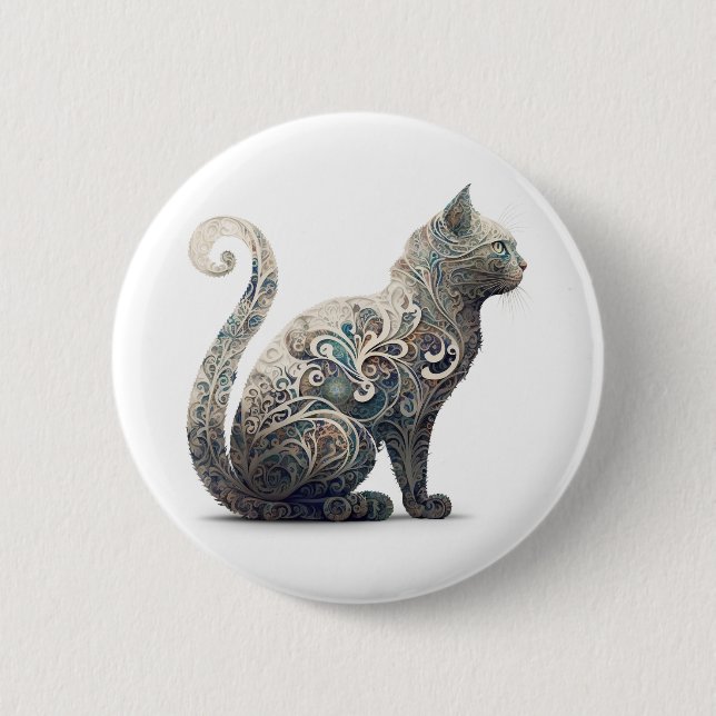 Paisley Profile Cat Button (Vorderseite)