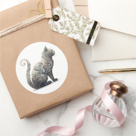 Paisley Profile Cat Runder Aufkleber