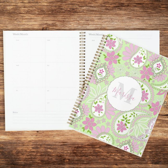 Paisley rose et vert Monogramme Personnalisé (Créateur téléchargé)