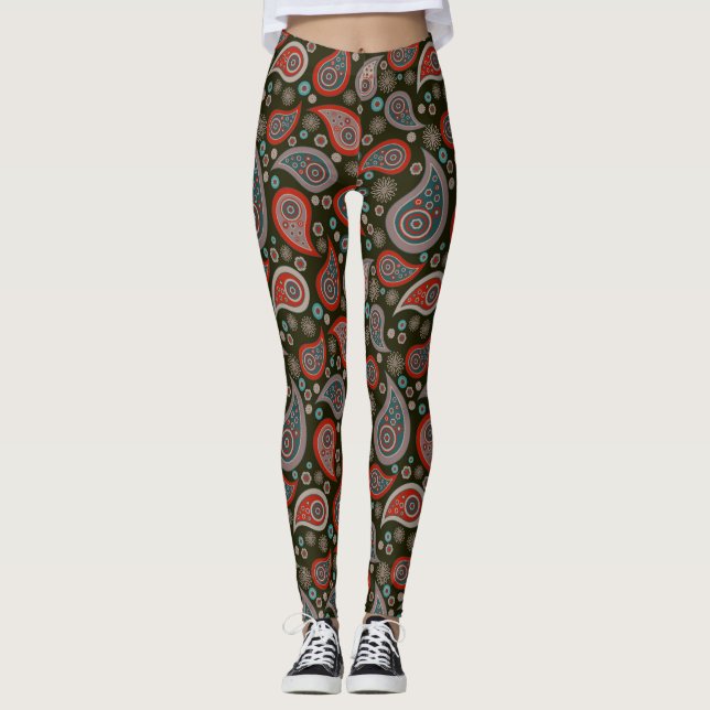 Paisley Rot-grüne Yoga-Hose Leggings (Vorderseite)