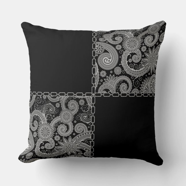 Paisley-Schwarzes verkettet Kissen (Vorderseite)