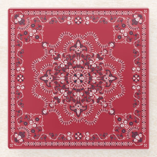 Paisley, Totenköpfe, Bandana, quadratisches Design Glasuntersetzer